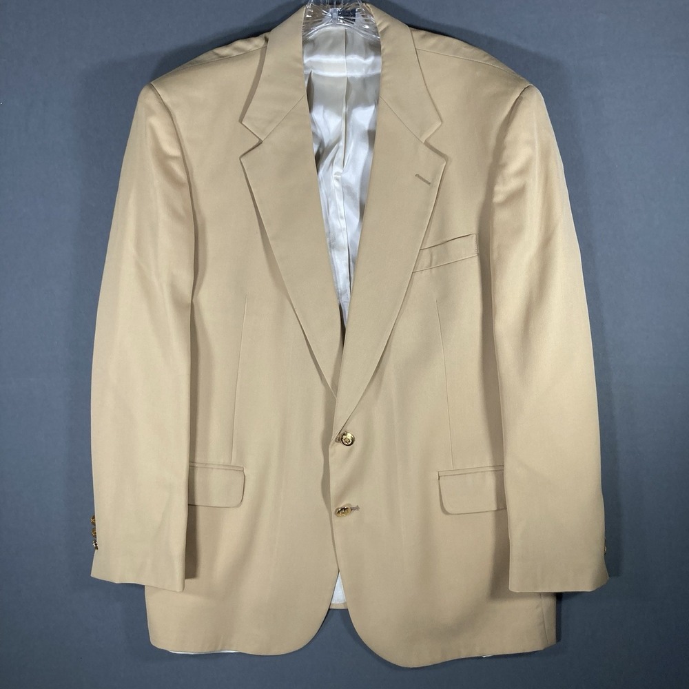 Botany 500 100% Pure Wool‎ Blazer Beige Size 46 Made In USA Gold Buttons